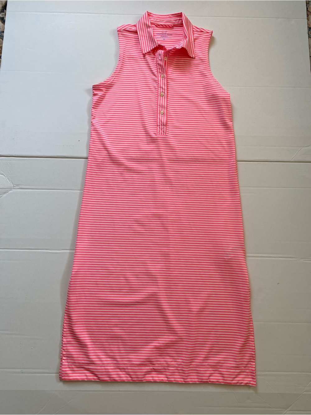 Vineyard Vines Sleeveless Coral Pink Striped Polo Nightgown
